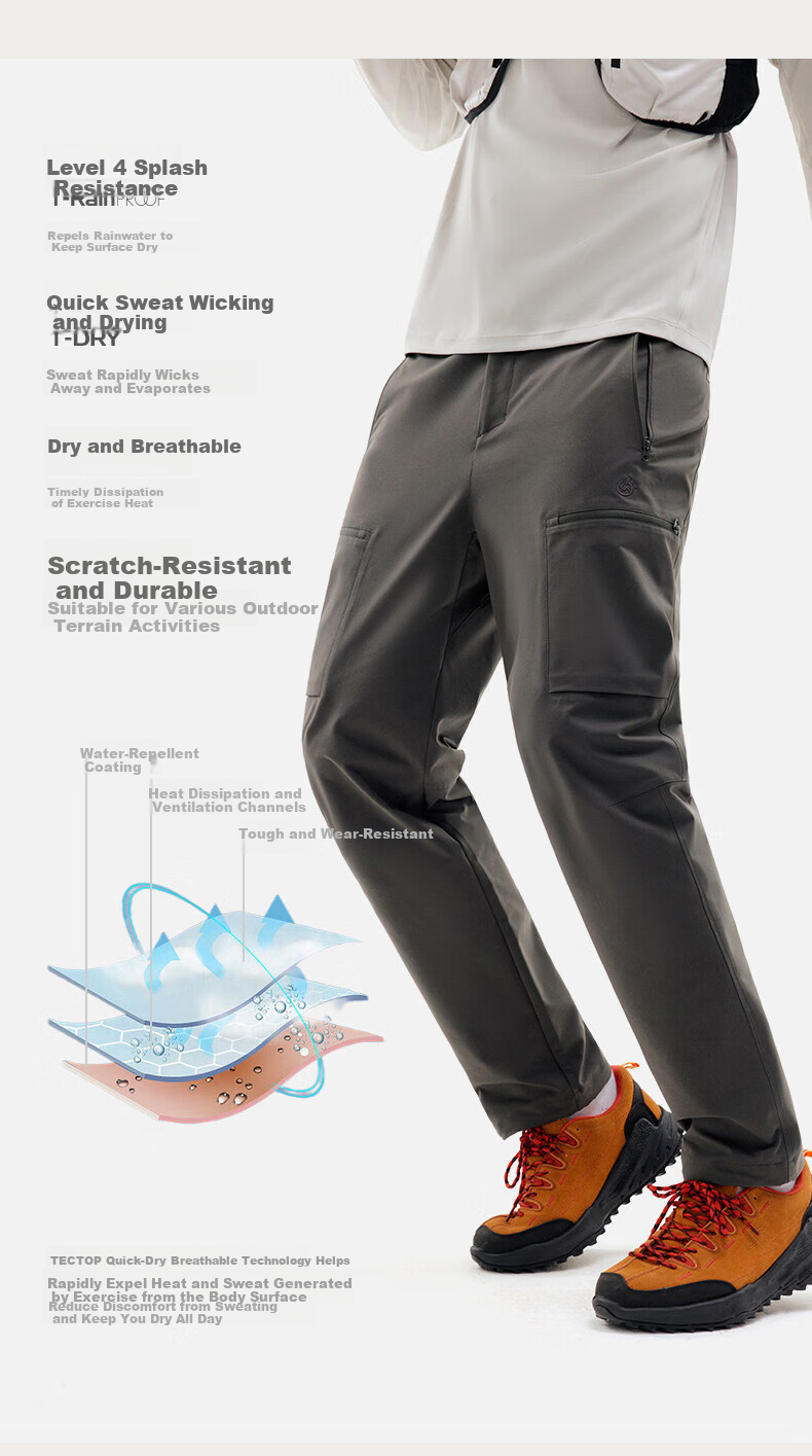 TECTOP Casual Pants Unisex Spring Summer Water-Repellent Breathable Quick-Dry Hiking Trousers 10